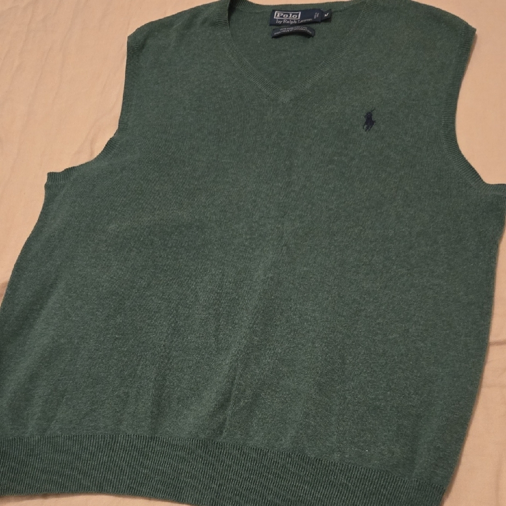 Polo by Ralph Lauren Men's V-Neck Green Sweater Vest Pima Cotton